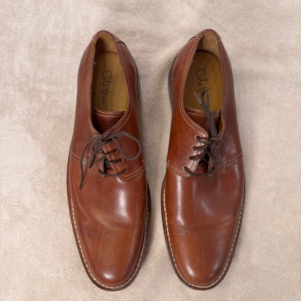 Cole Haan Leather Derby Oxford Shoes‎ Brown Quiet Luxury Preppy Classic Sz 13